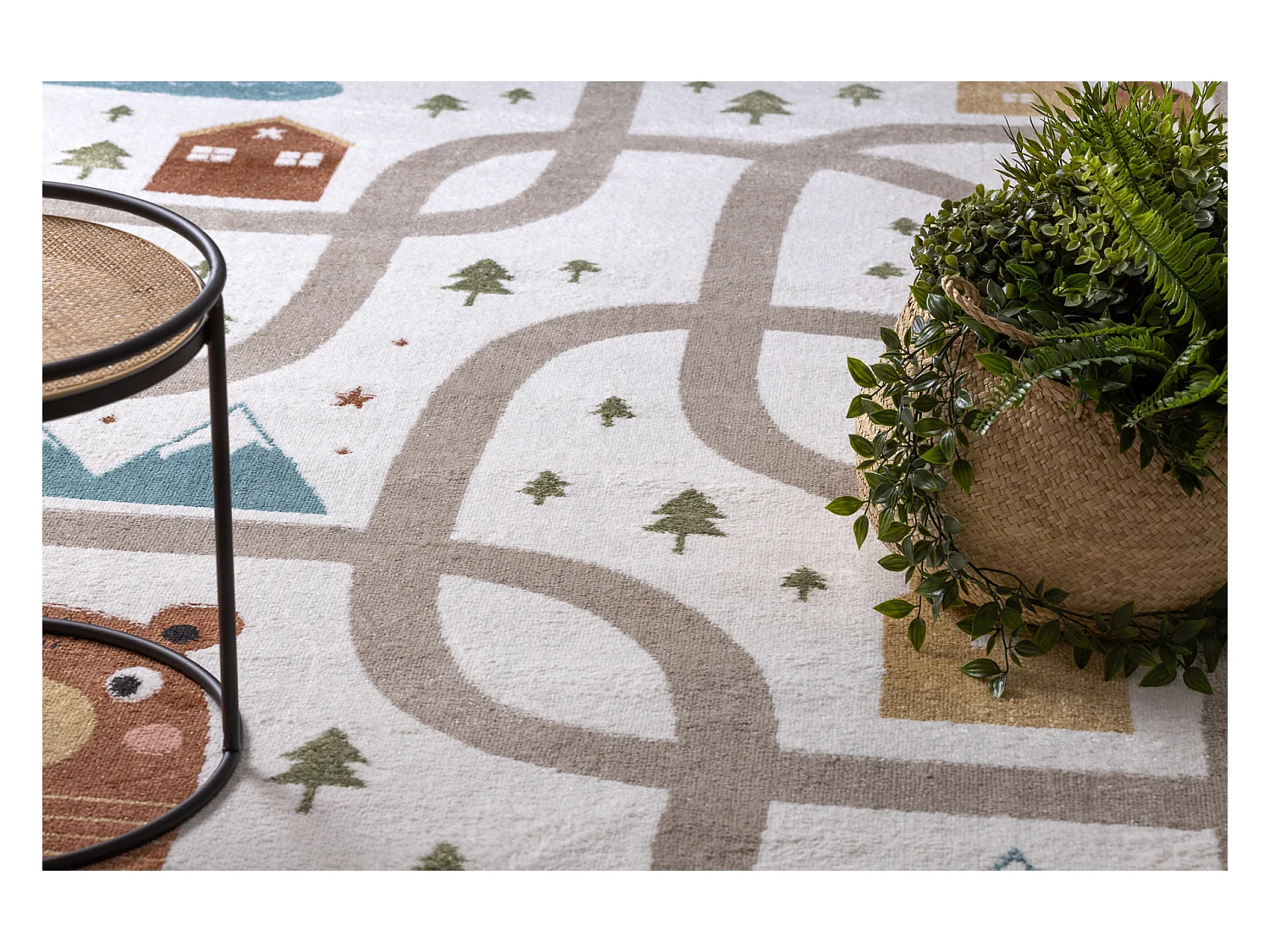 Tappeto FUN Polar per bambini strade, boschi, crema 200x290 cm