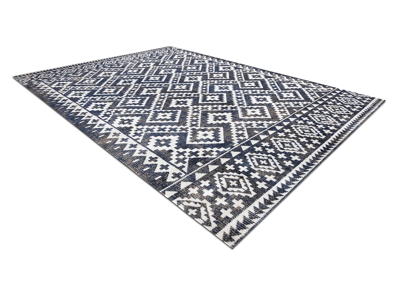 Tapis moderne MUNDO E0561 diamants, zigzag 3D extérieur bleu / beige 160x220 cm