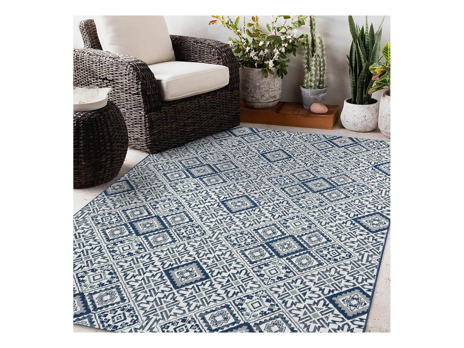 Sisal tapijt SISAL COLOR 19247/699 Vierkant, Diamant, Tegels Blauwkleu 200x290 cm