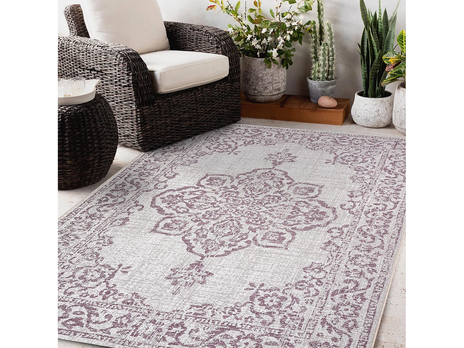 Tapis COLOR 47295260 SISAL ornement, cadre beige / violet  140x200 cm