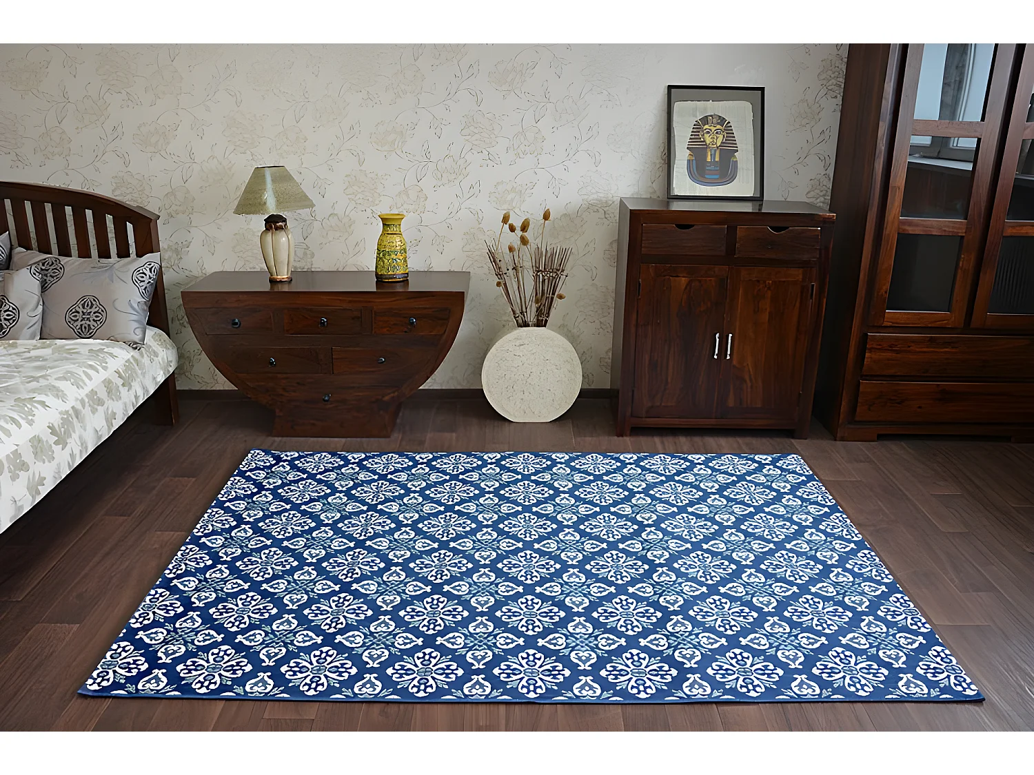 Tapis EN CORDE SIZAL COLOR 19246/699 Fleurs Bleu 80x150 cm