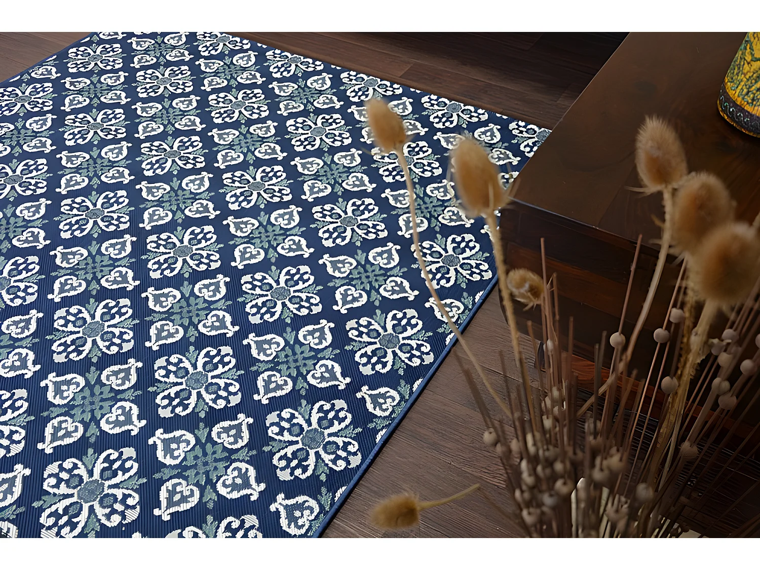 Tapis EN CORDE SIZAL COLOR 19246/699 Fleurs Bleu 80x150 cm
