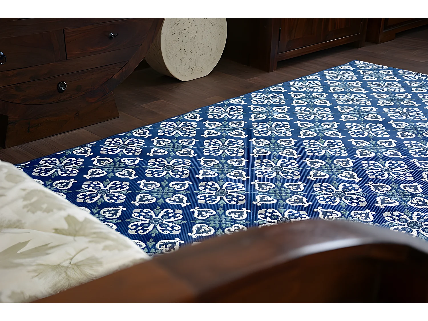 Tapis EN CORDE SIZAL COLOR 19246/699 Fleurs Bleu 80x150 cm