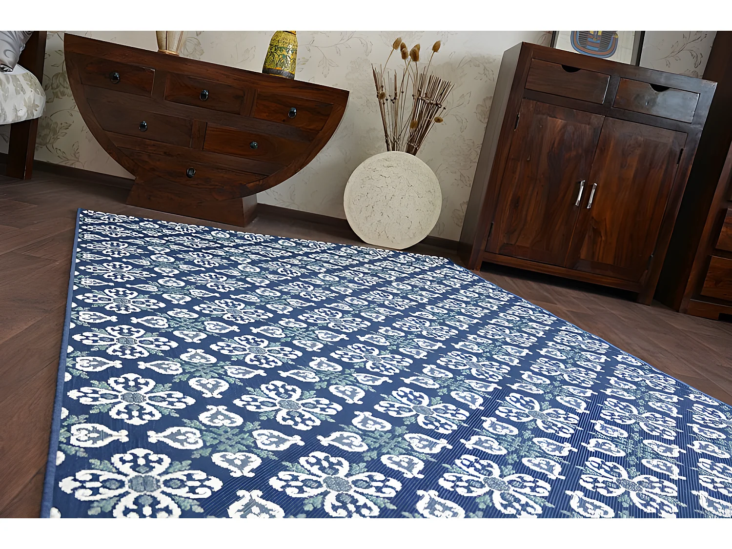 Tapis EN CORDE SIZAL COLOR 19246/699 Fleurs Bleu 80x150 cm