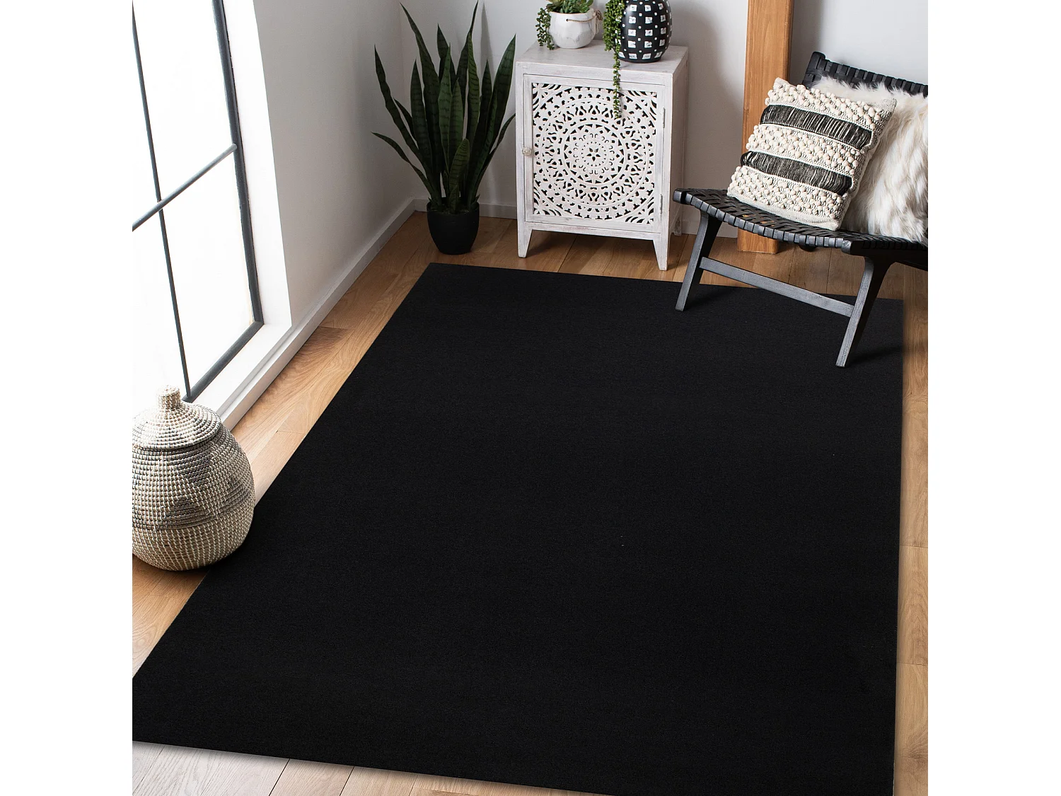 Tapijt met rubber bekleed RUMBA éénkleurig zwart 200x200 cm