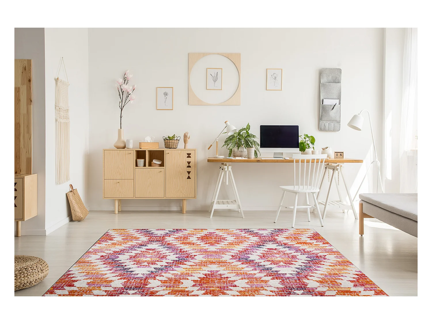 Modern tapijt MUNDO D7461 diamonds 3D outdoor roze / beige 80x250 cm