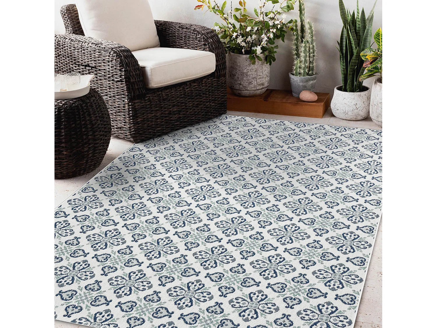 Tapis EN CORDE SIZAL COLOR 19246/969 Fleurs Blanc 160x230 cm