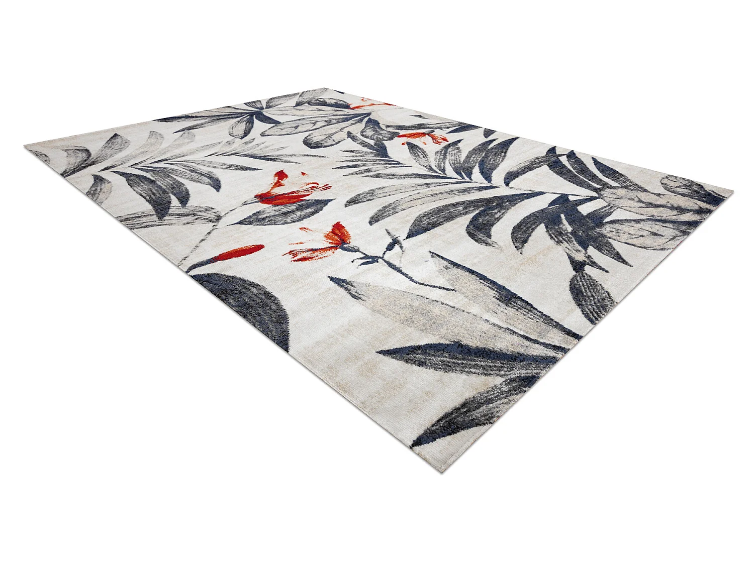 Modern tapijt MUNDO E7181 bladeren outdoor beige / blauw 140x190 cm