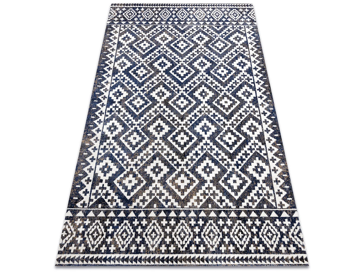 Modern tapijt MUNDO E0561 diamonds, zigzag 3D outdoor blauw / beige 80x150 cm