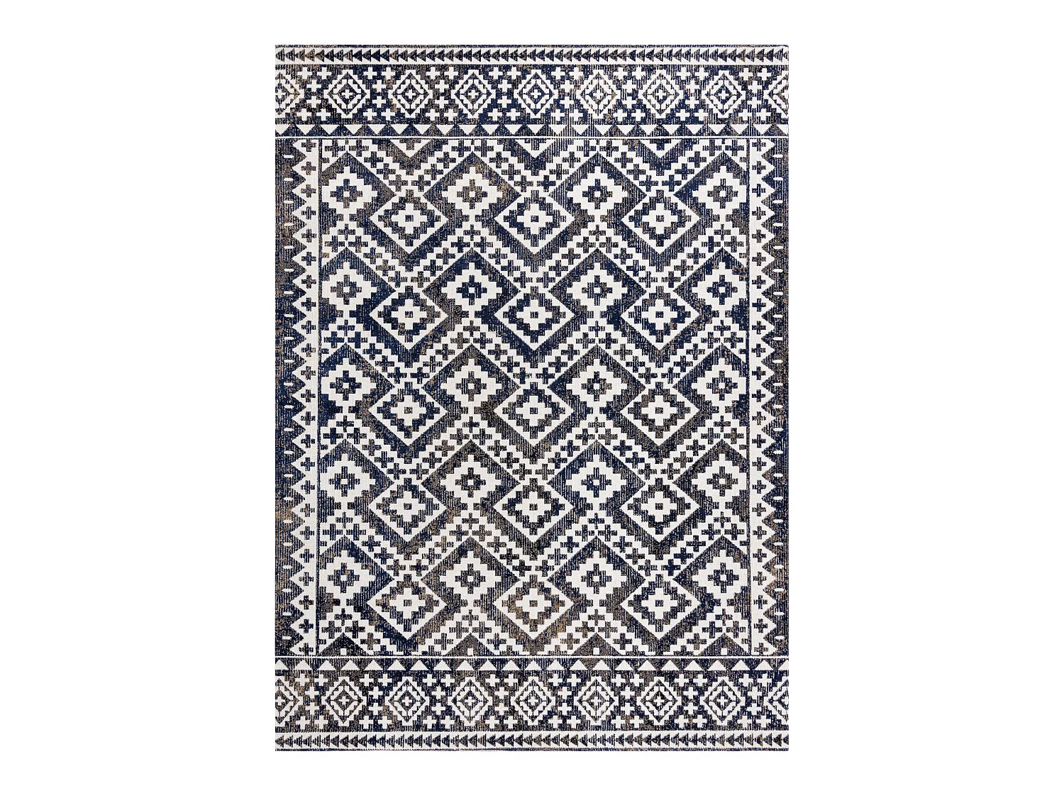 Tapis moderne MUNDO E0561 diamants, zigzag 3D extérieur bleu / beige 80x150 cm