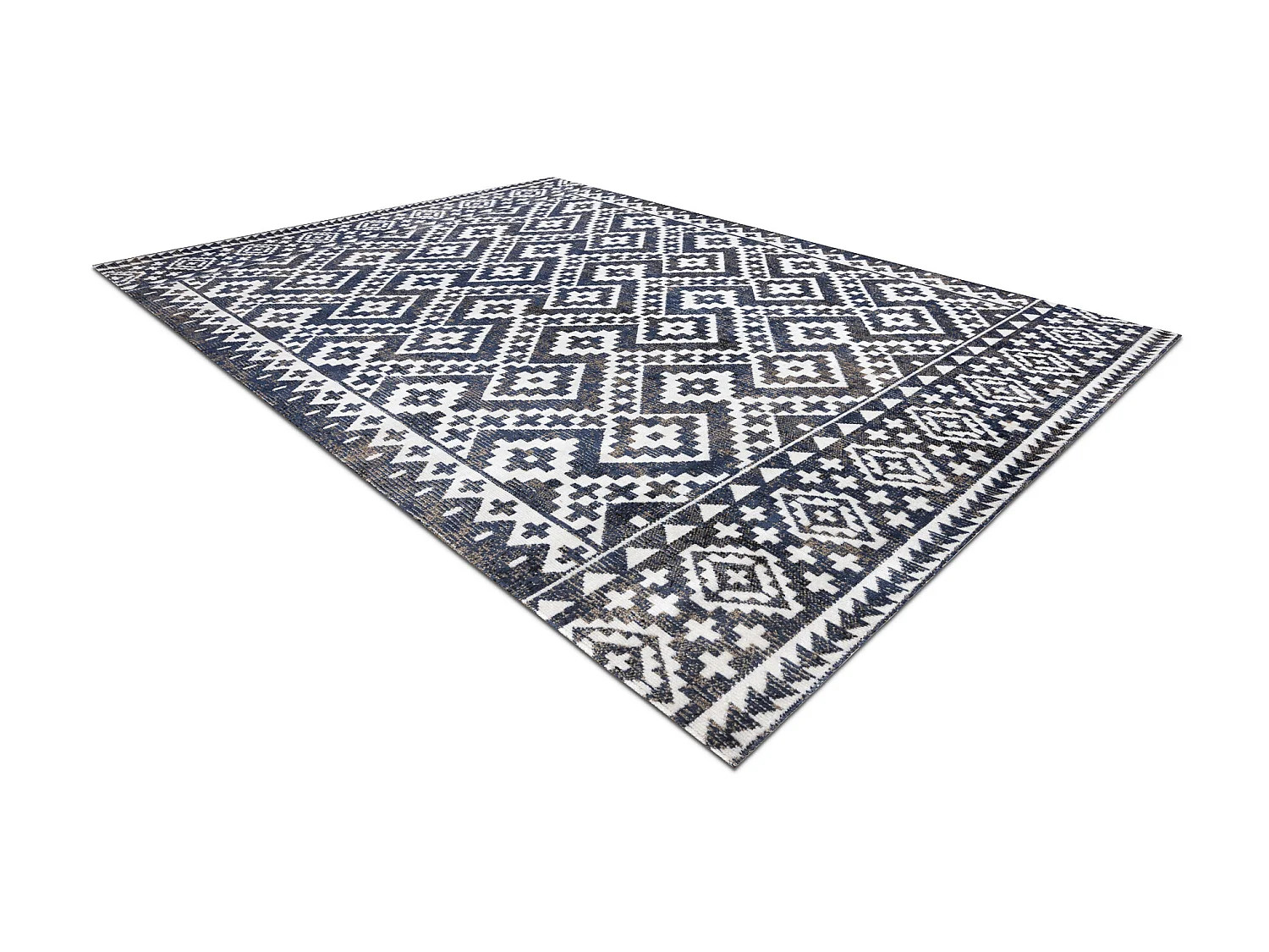 Tapis moderne MUNDO E0561 diamants, zigzag 3D extérieur bleu / beige 80x150 cm