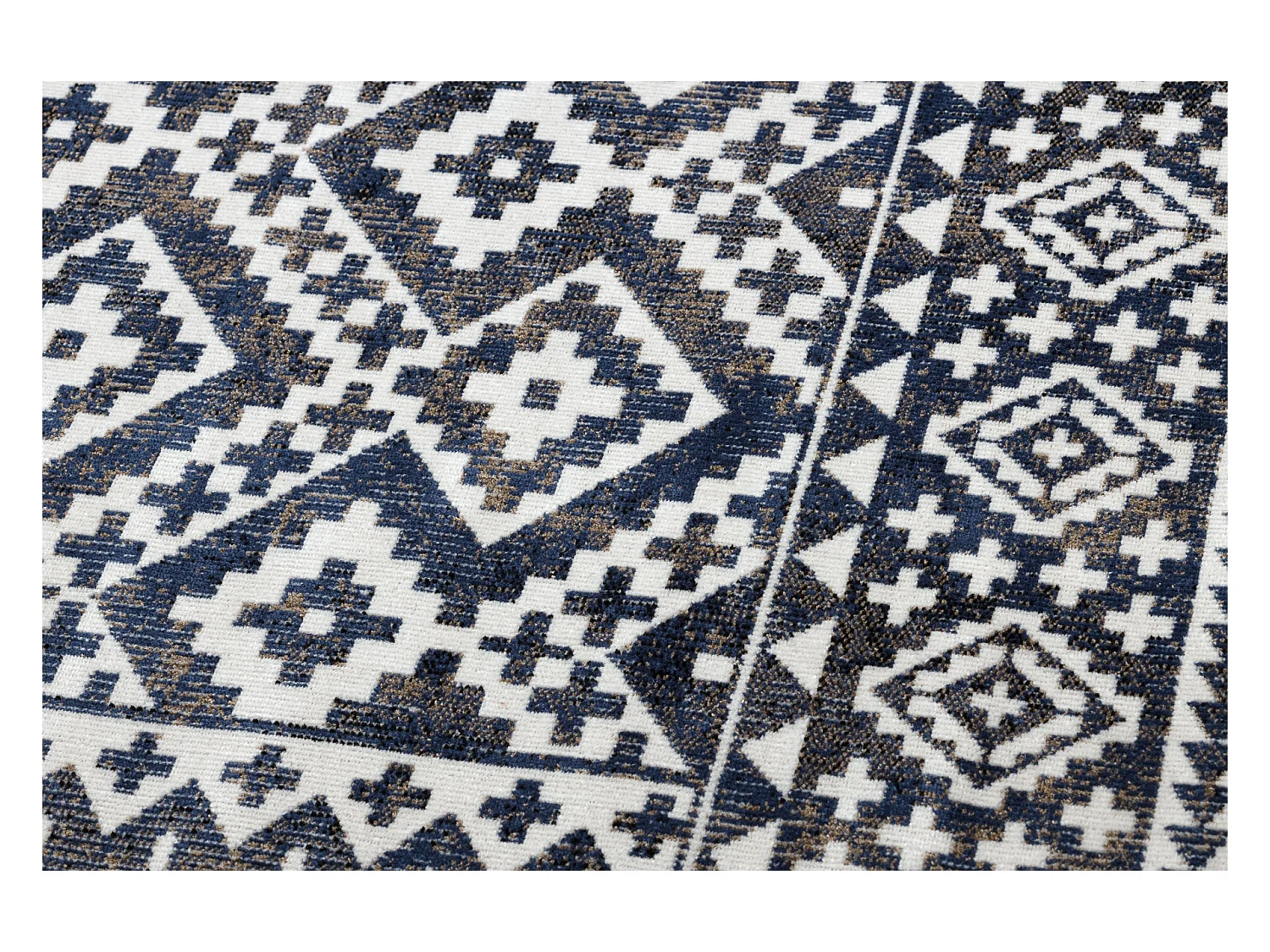 Tapis moderne MUNDO E0561 diamants, zigzag 3D extérieur bleu / beige 80x150 cm