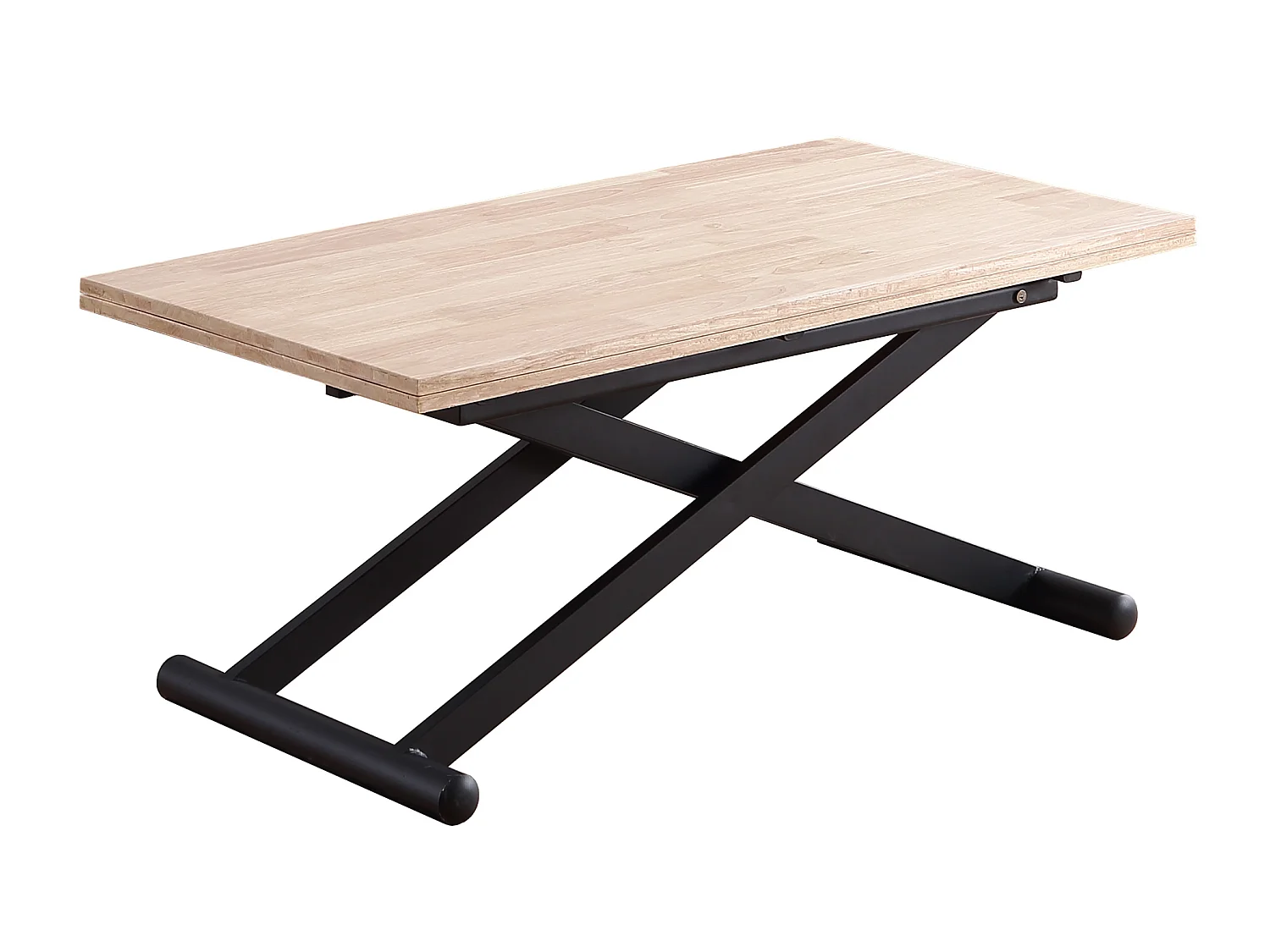 Table basse relevable extensible en bois et métal coloris chêne nordique noir - longueur 110-114 x profondeur 57-110 x hauteur 49-76 cm