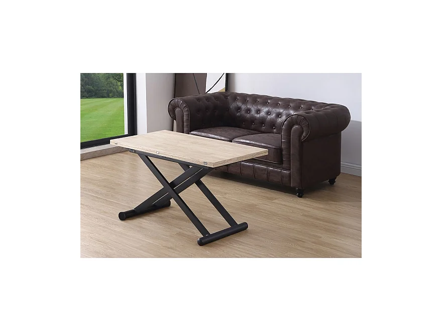 Table basse relevable extensible en bois et métal coloris chêne nordique/ noir - longueur 110-114 x profondeur 57-110 x hauteur 49-76 cm