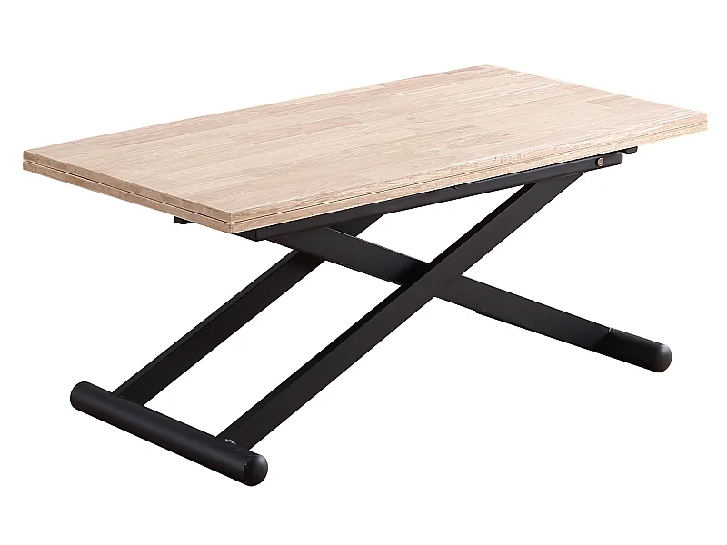 Table basse relevable extensible en bois et métal coloris chêne nordique noir - longueur 110-114 x profondeur 57-110 x hauteur 49-76 cm