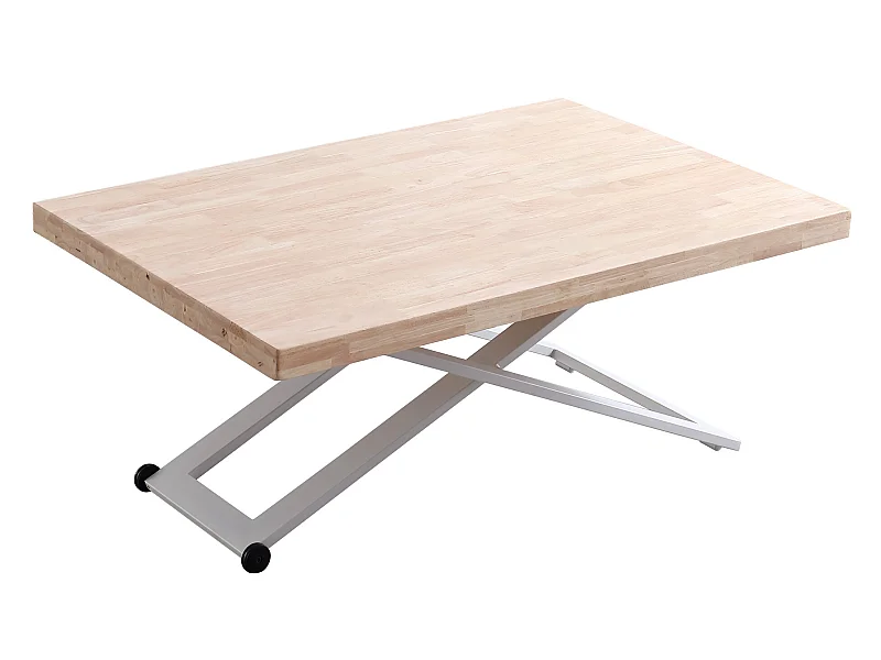 Table basse relevable en bois et métal coloris chêne nordique blanc - longueur 120 x profondeur 80 x hauteur 49 -76 cm