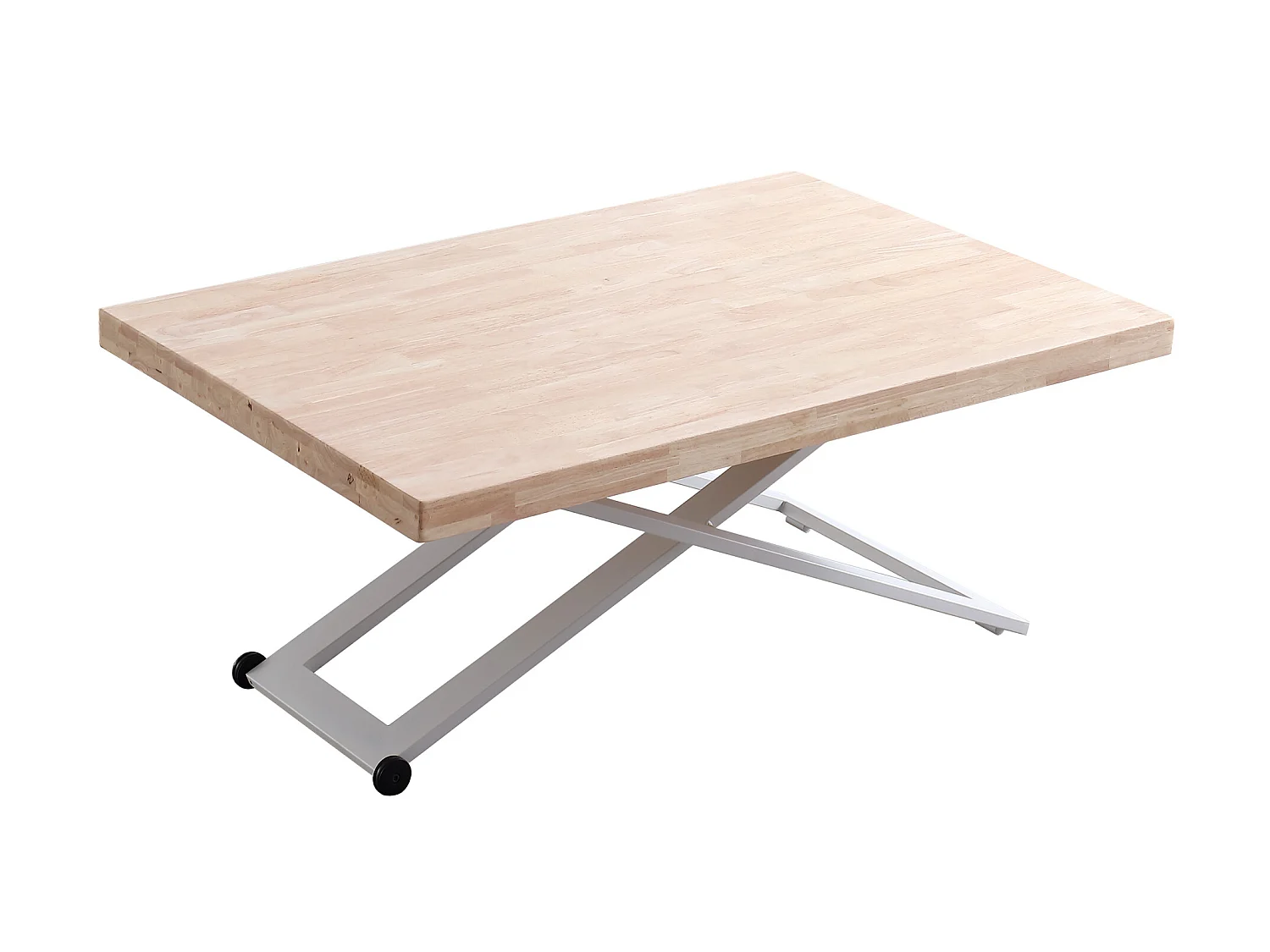 Table basse relevable en bois et métal coloris chêne nordique blanc - longueur 120 x profondeur 80 x hauteur 49 -76 cm
