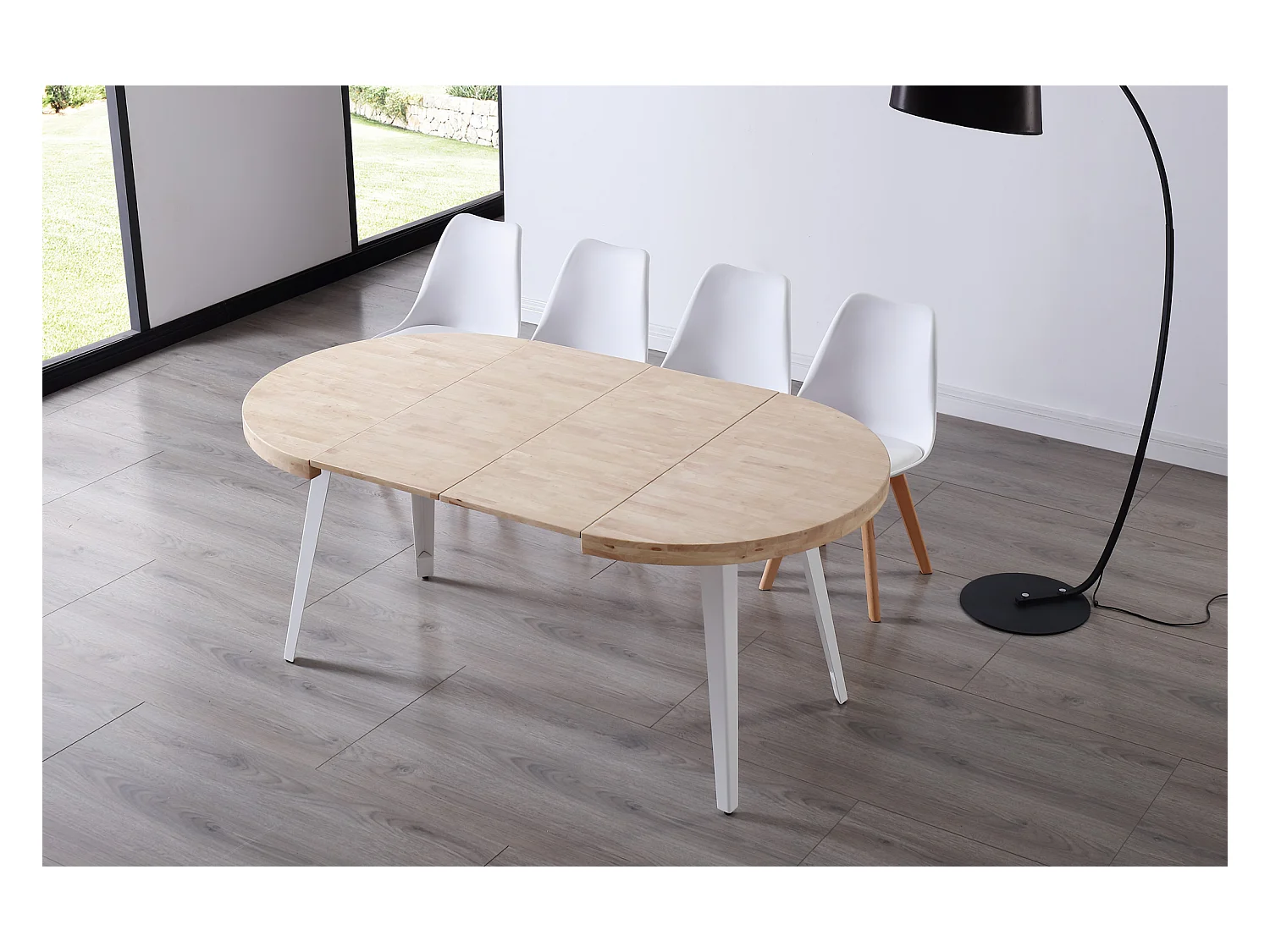 Table basse relevable en bois et métal coloris chêne nordique blanc - longueur 120 x profondeur 80 x hauteur 49 -76 cm
