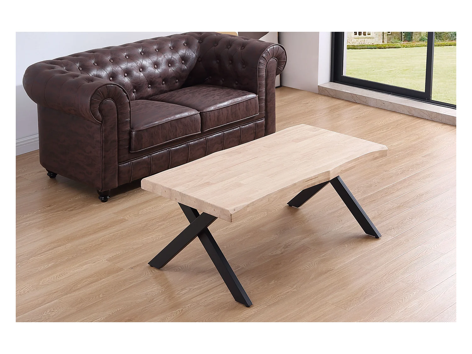 Table basse relevable en bois et métal coloris chêne nordique noir - longueur 120 x profondeur 66 x hauteur 47-62 cm