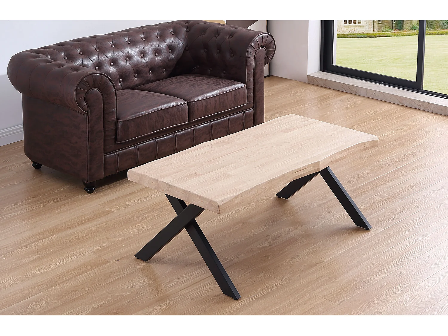 Table basse relevable en bois et métal coloris chêne nordique noir - longueur 120 x profondeur 66 x hauteur 47-62 cm