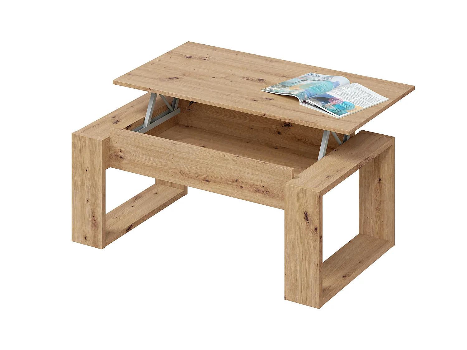 Table basse modulable en mélamine coloris chêne - Hauteur 45 x Longueur 105 x Profondeur 55 cm