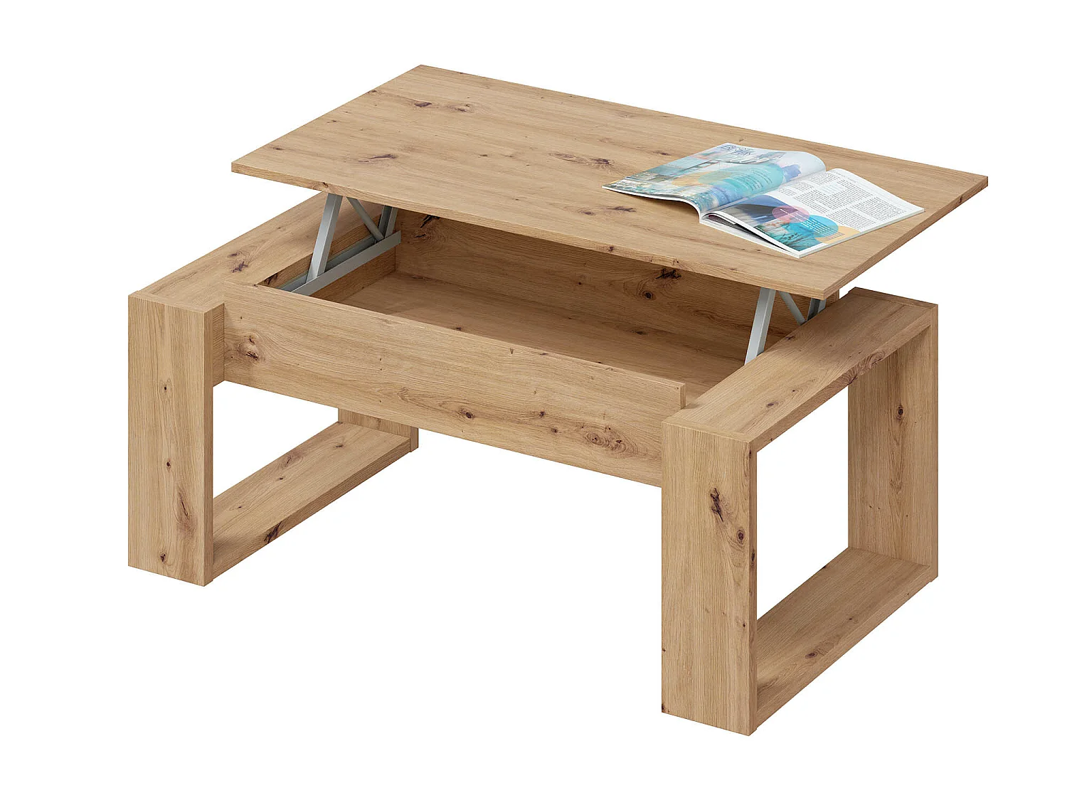 Table basse modulable en mélamine coloris chêne - Hauteur 45 x Longueur 105 x Profondeur 55 cm