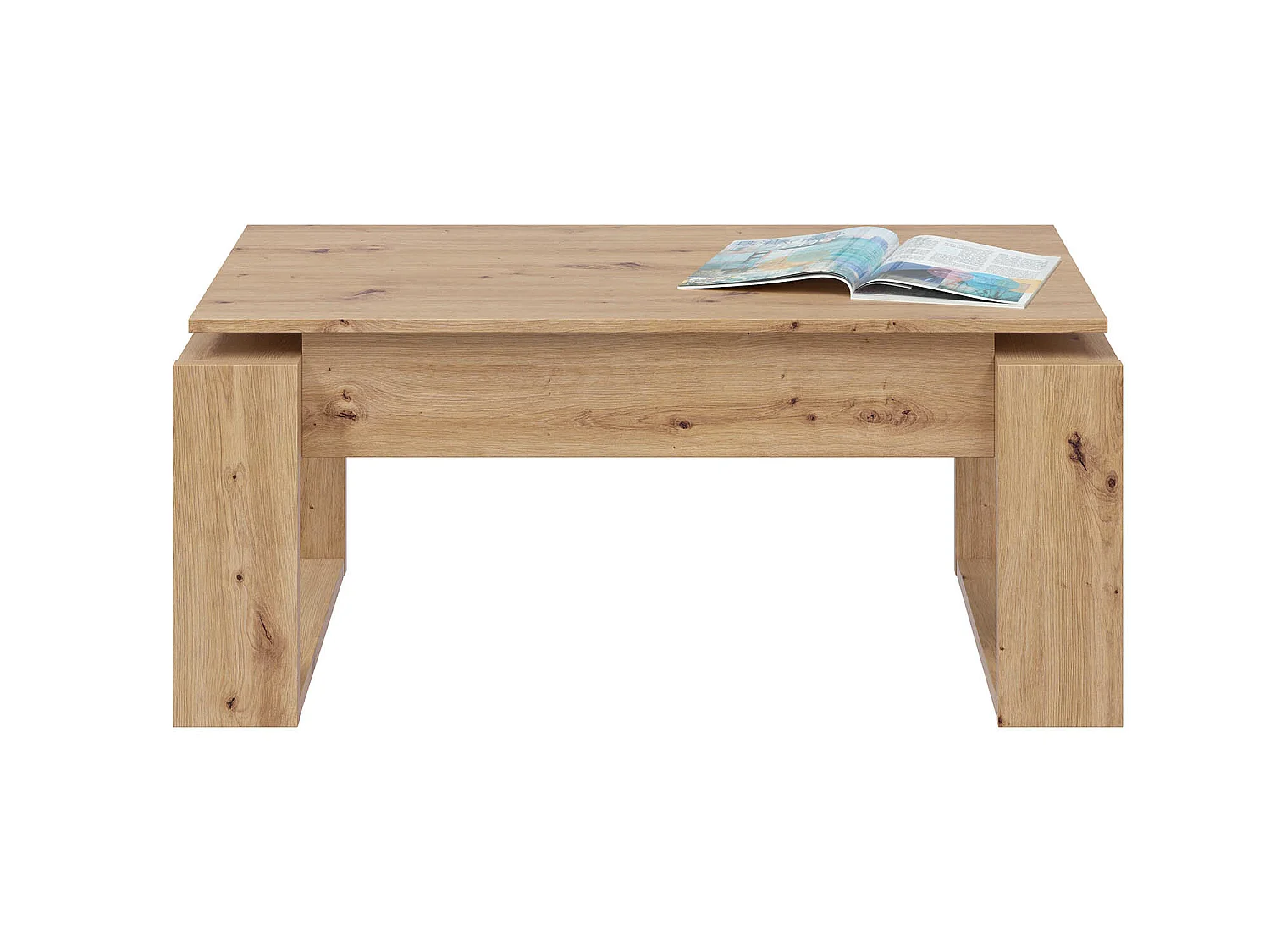 Table basse modulable en mélamine coloris chêne - Hauteur 45 x Longueur 105 x Profondeur 55 cm