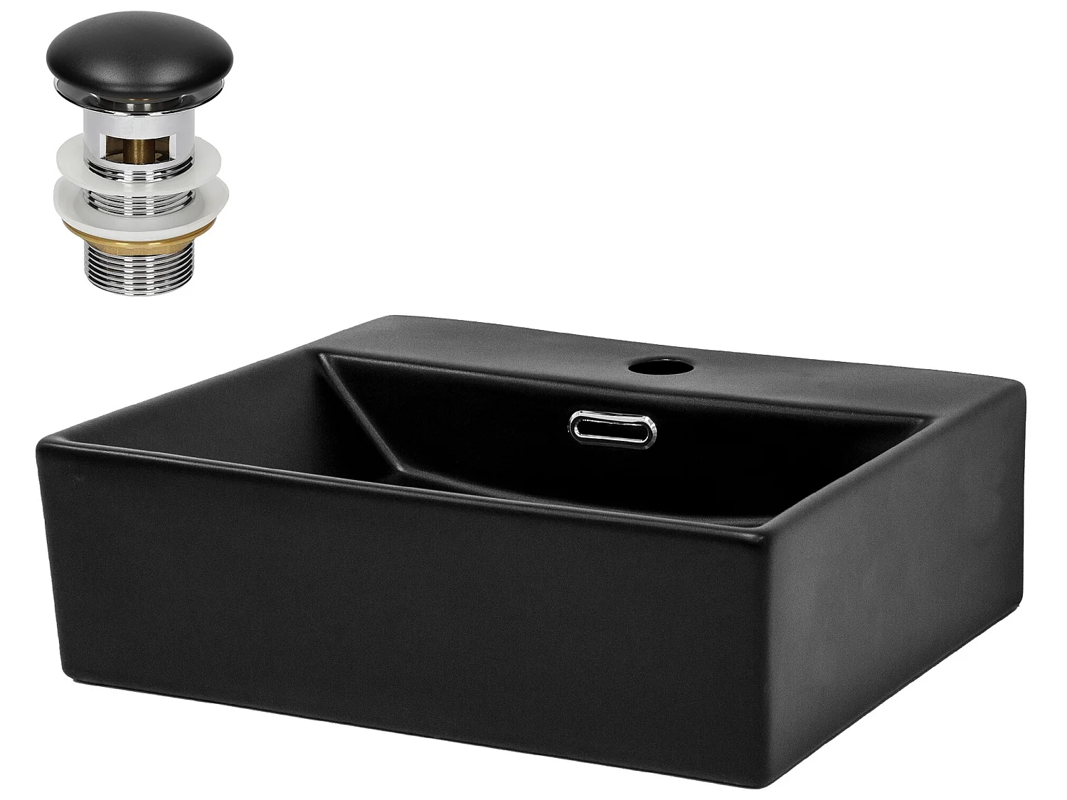 Lavabo á poser céramique noir trop-plein et garniture de vidage 415x365x130 mm