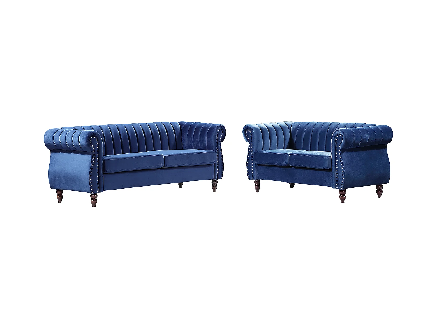 Canapés chesterfield 3 places et 2 places en velours bleu roi TRUMBO
