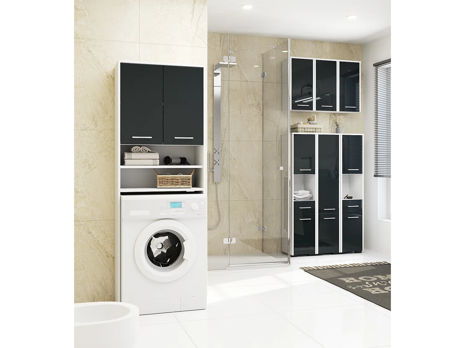 Meuble de rangement pour machine à laver, 2 portes, 64 x 30 x 190 cm