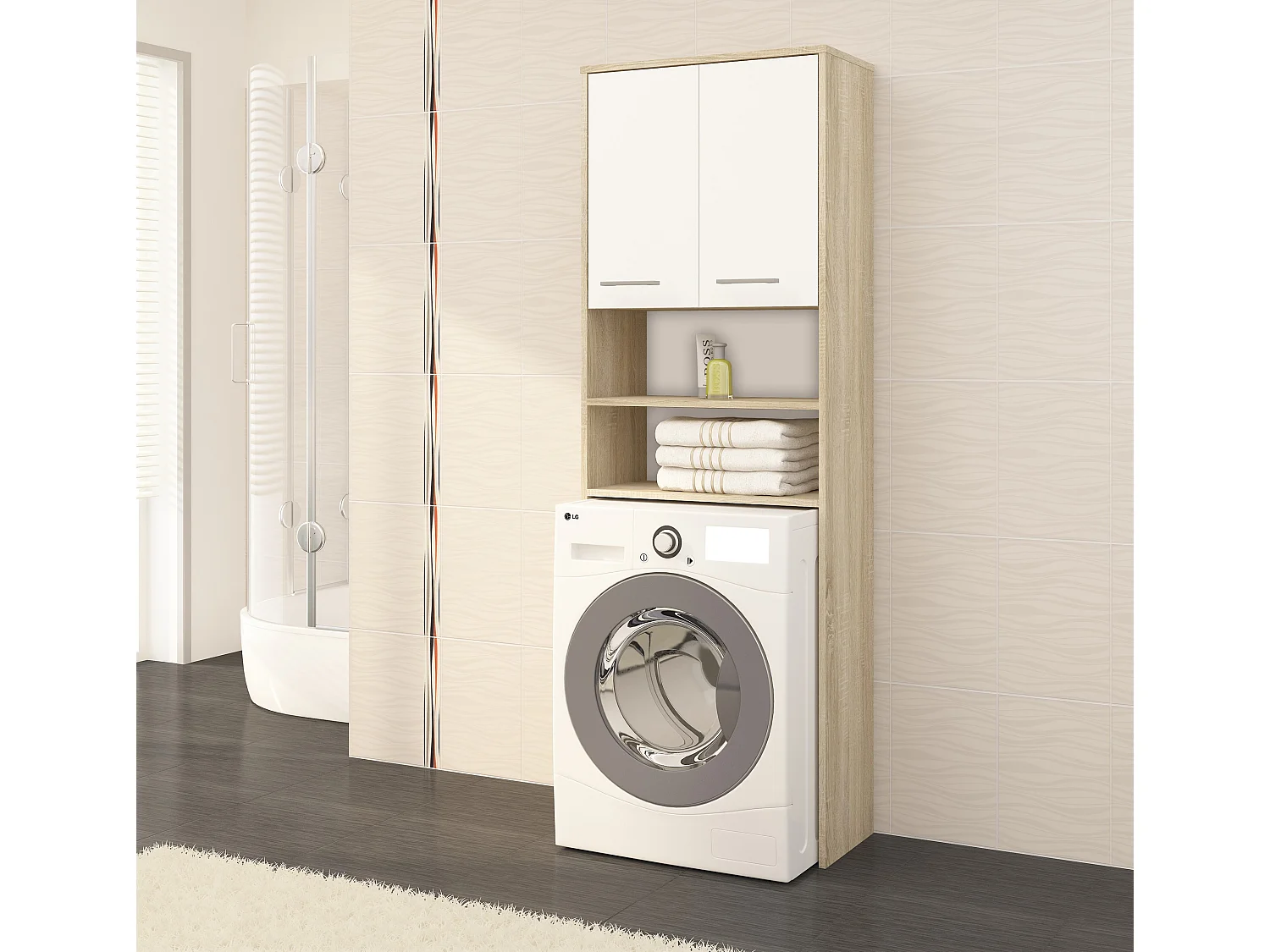 Meuble de rangement pour machine à laver, 2 portes, 64 x 30 x 190 cm