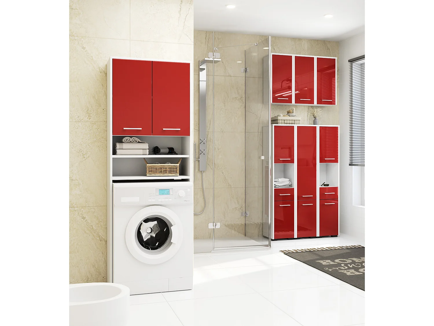 Meuble de rangement pour machine à laver, 2 portes, 64 x 30 x 190 cm