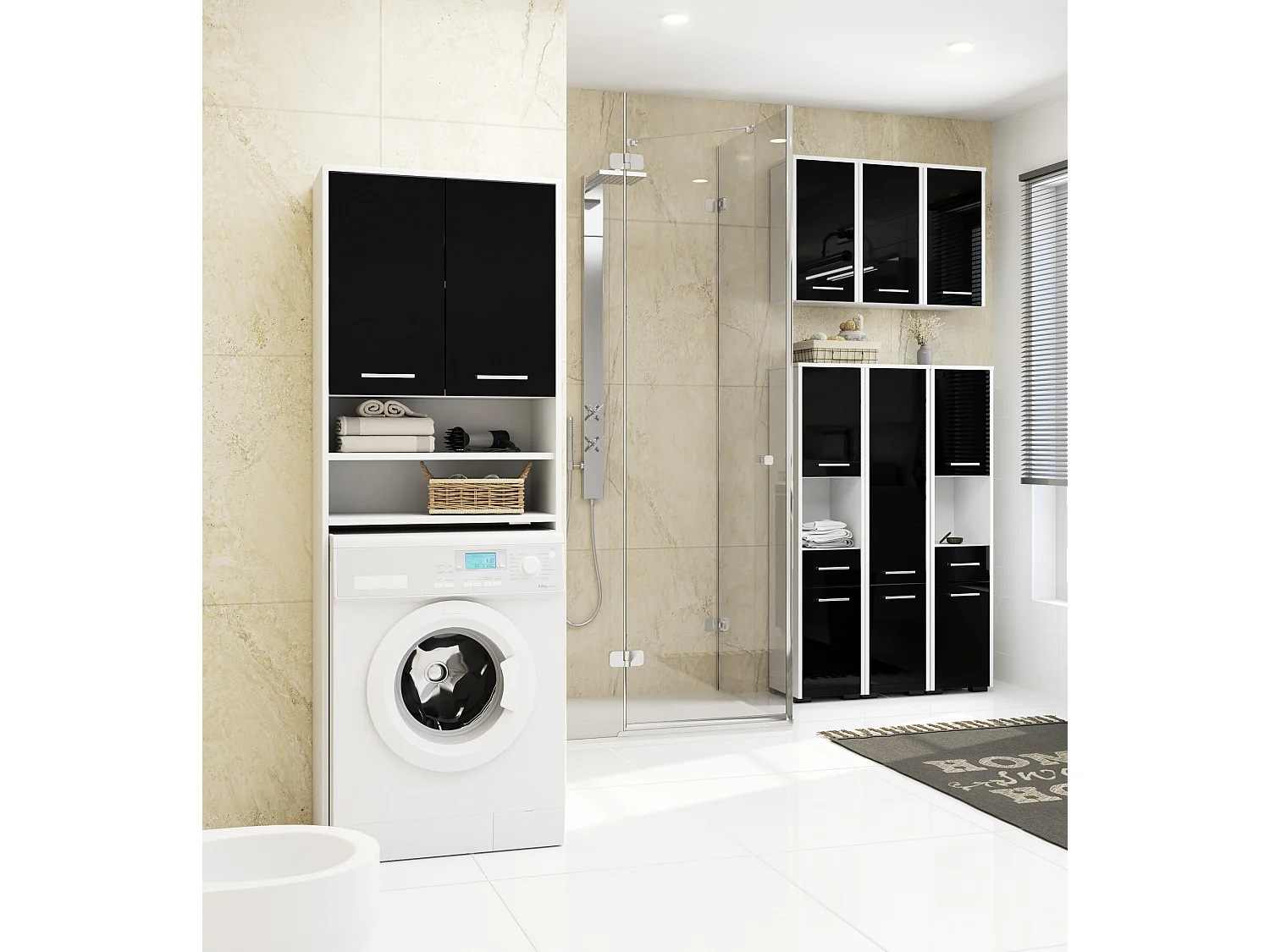 Meuble de rangement pour machine à laver, 2 portes, 64 x 30 x 190 cm