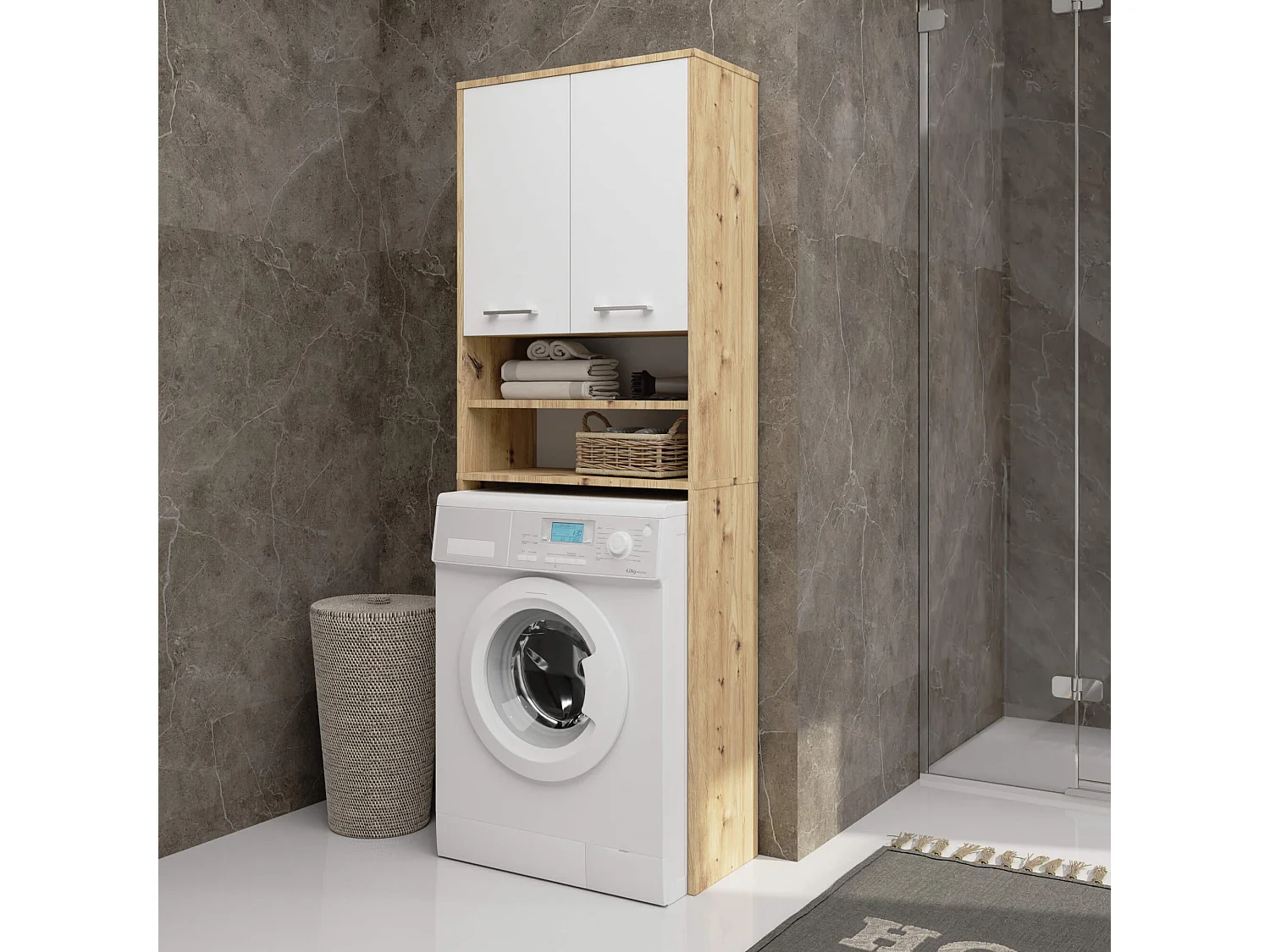 Meuble de rangement pour machine à laver, 2 portes, 64 x 30 x 190 cm