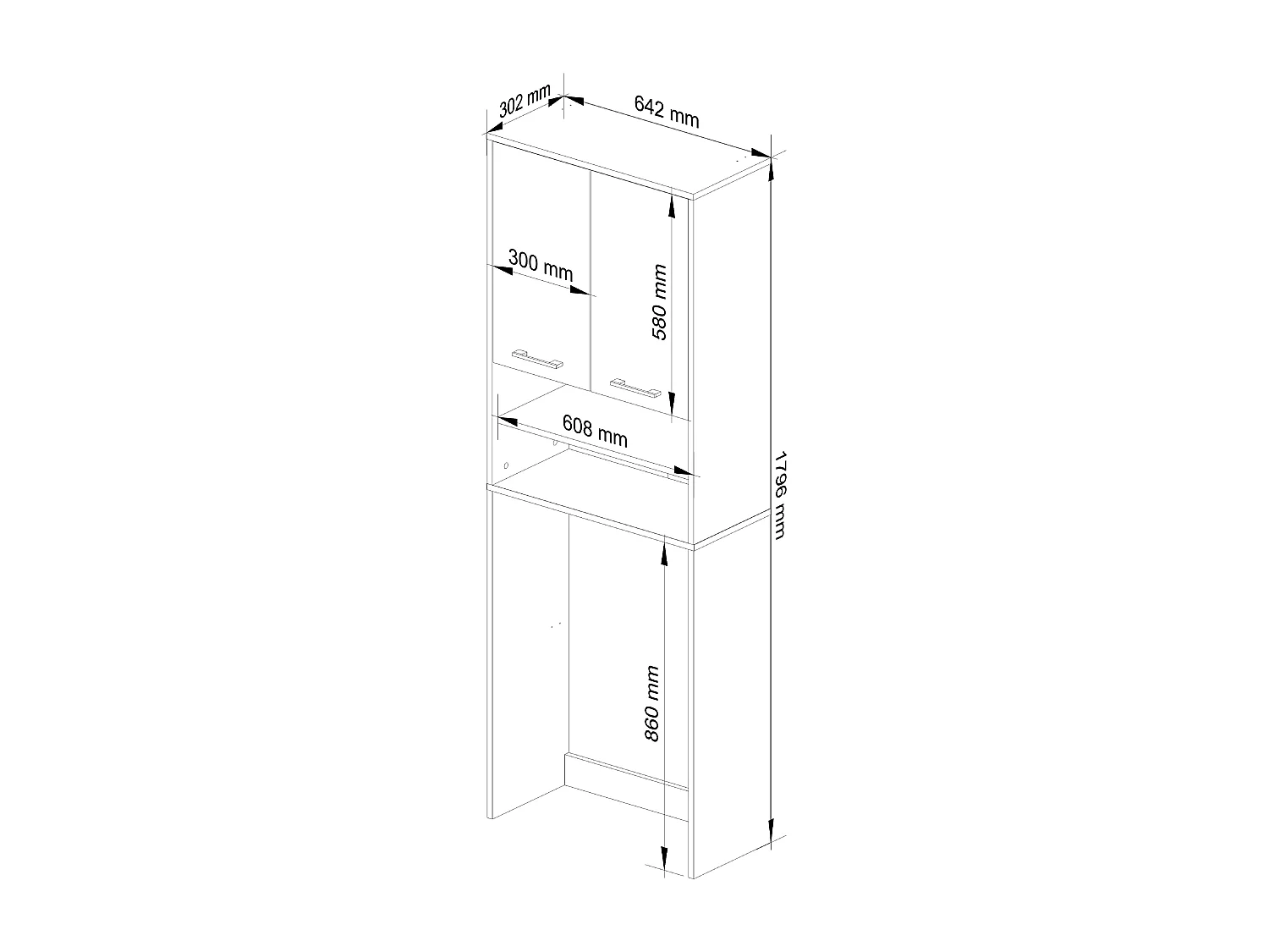 Meuble de rangement pour machine à laver, 2 portes, 64 x 30 x 190 cm