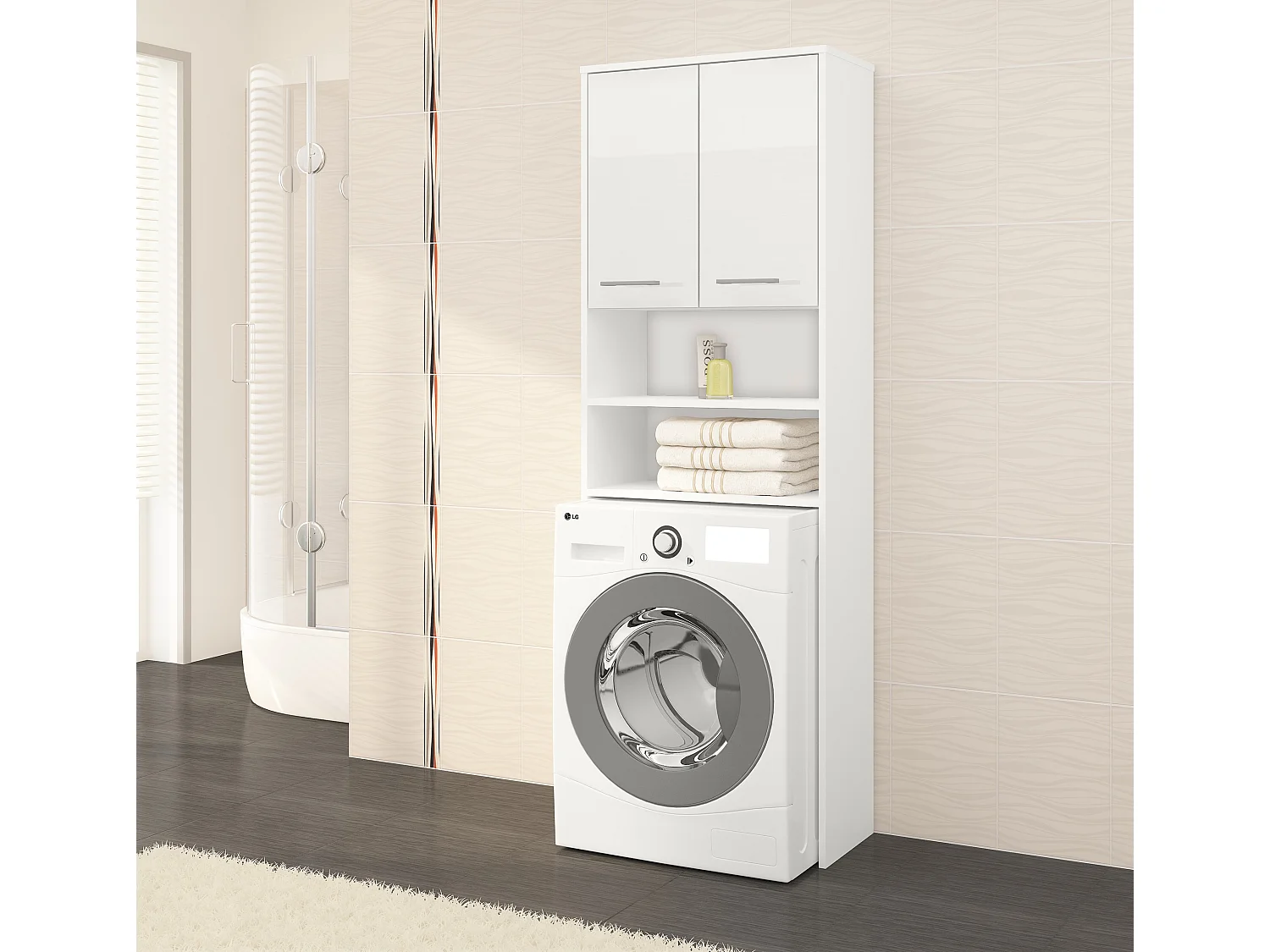 Meuble de rangement pour machine à laver, 2 portes, 64 x 30 x 190 cm