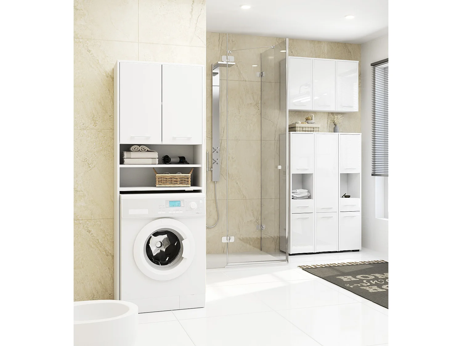 Meuble de rangement pour machine à laver, 2 portes, 64 x 30 x 190 cm