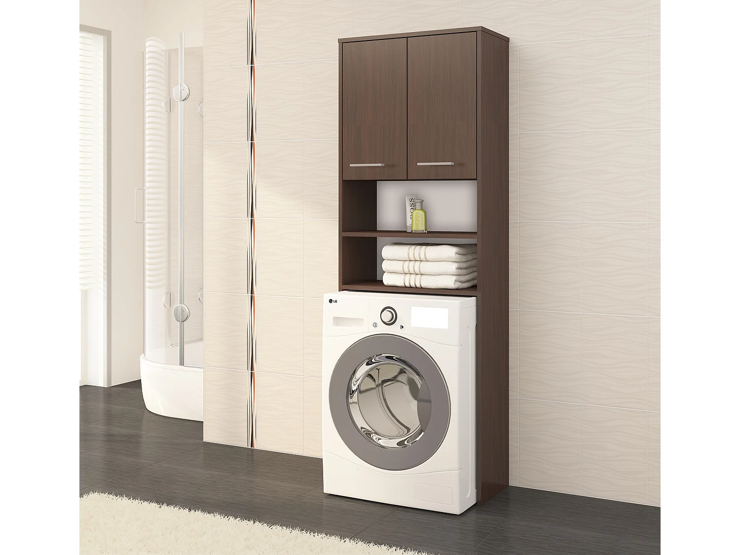 Meuble de rangement pour machine à laver, 2 portes, 64 x 30 x 190 cm