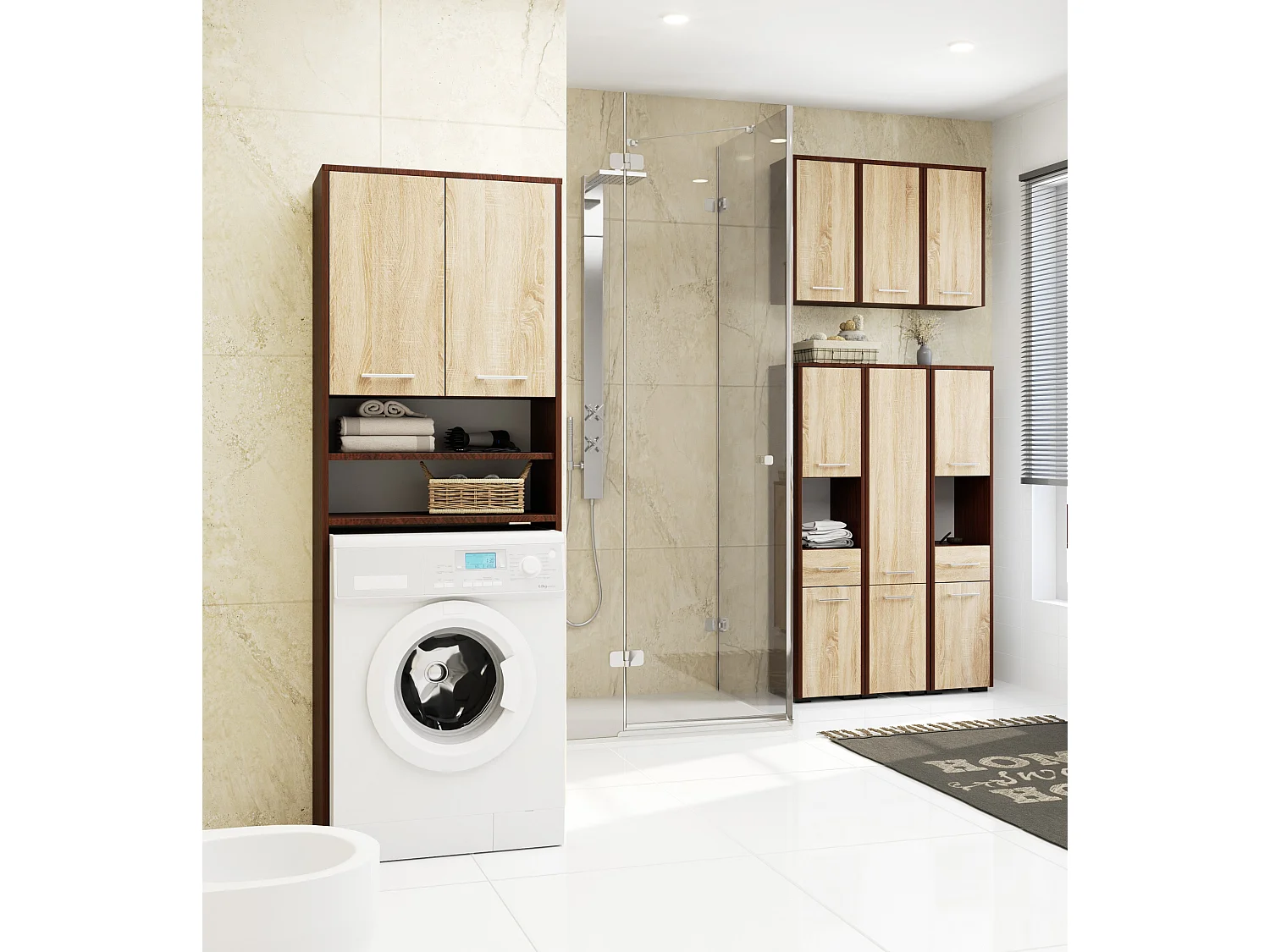 Meuble de rangement pour machine à laver, 2 portes, 64 x 30 x 190 cm