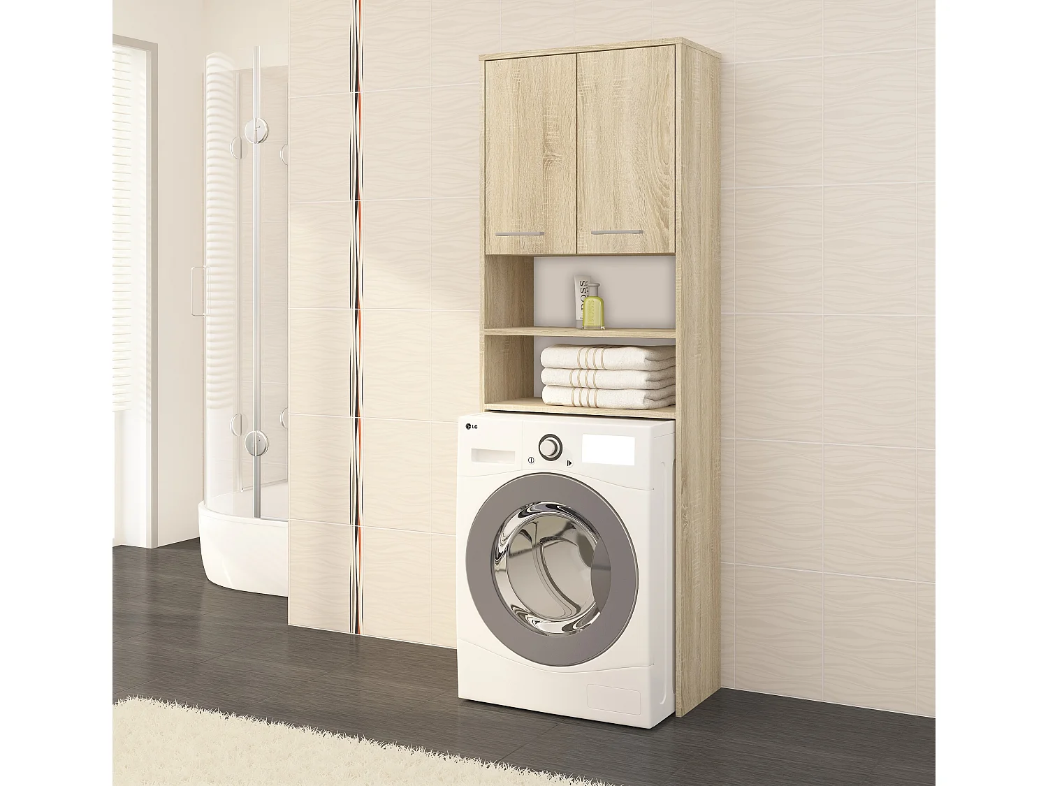 Meuble de rangement pour machine à laver, 2 portes, 64 x 30 x 190 cm