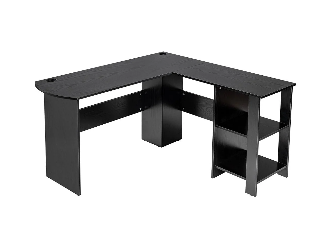 Scrivania per computer a forma di L con 2 mensole aperte, Scrivania angolare salva spazio per casa e ufficio Nero