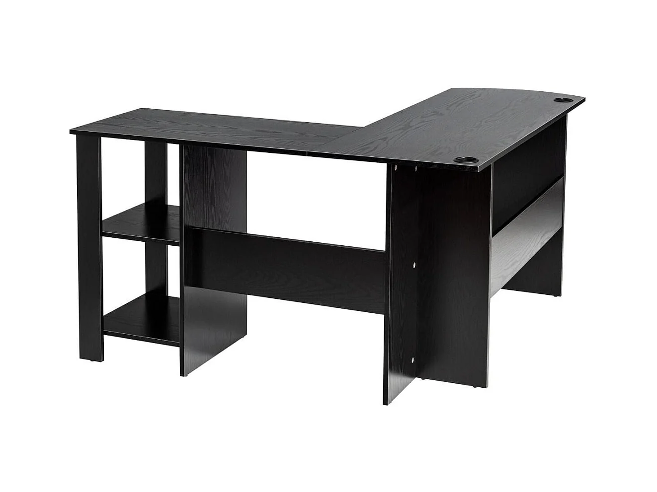 Scrivania per computer a forma di L con 2 mensole aperte, Scrivania angolare salva spazio per casa e ufficio Nero