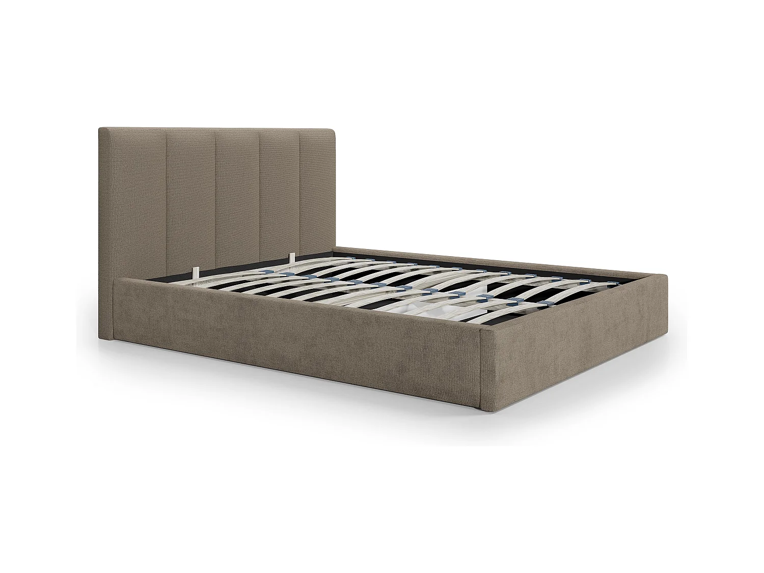 Lit coffre 200 x 200 cm avec tête de lit coutures verticales - Tissu - Taupe + Matelas - KILACLO
