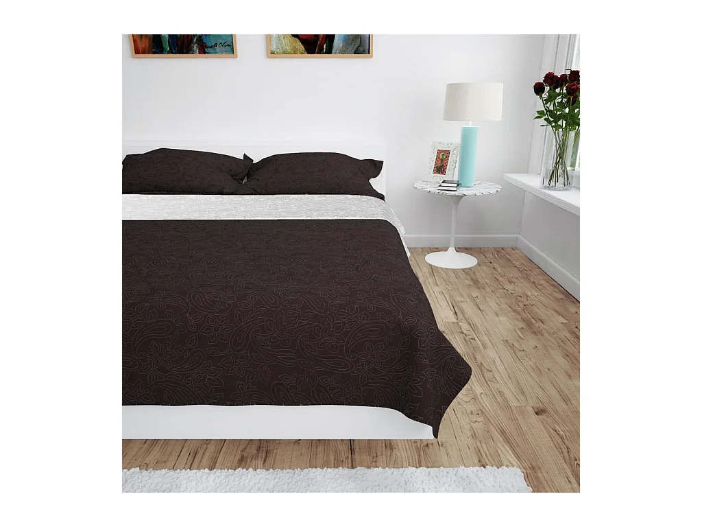 Couvre-lit à double face matelassé | Couverture   220 x 240 cm Crème et marron