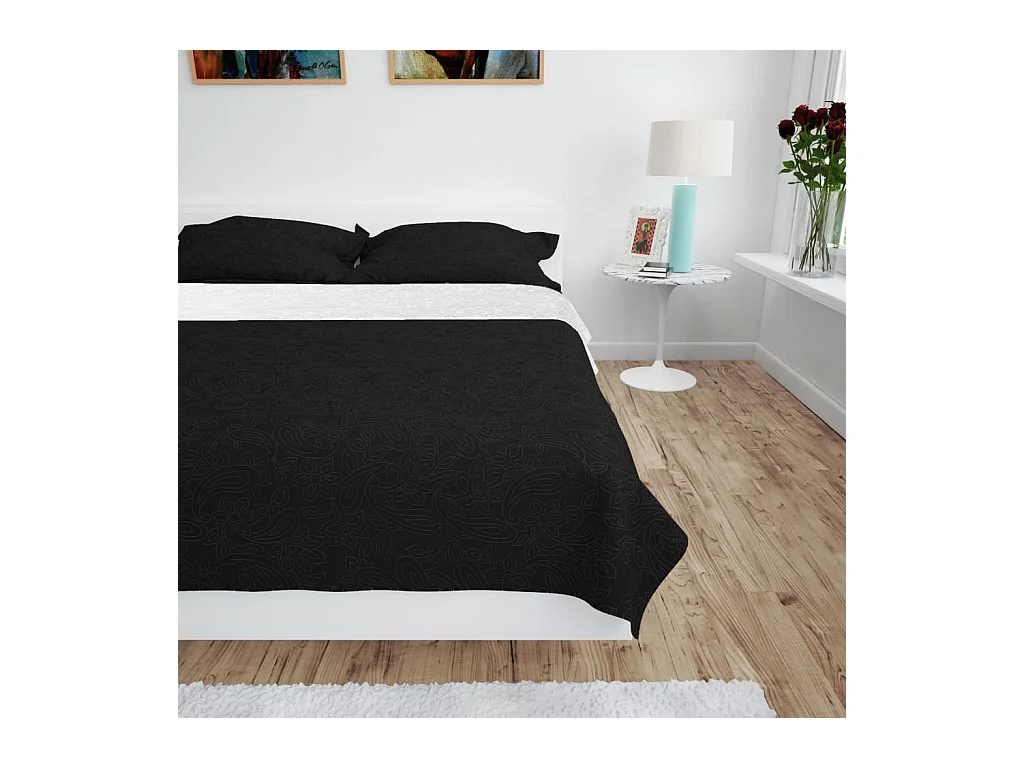 Couvre-lit à double face matelassé | Couverture   220 x 240 cm Noir et blanc
