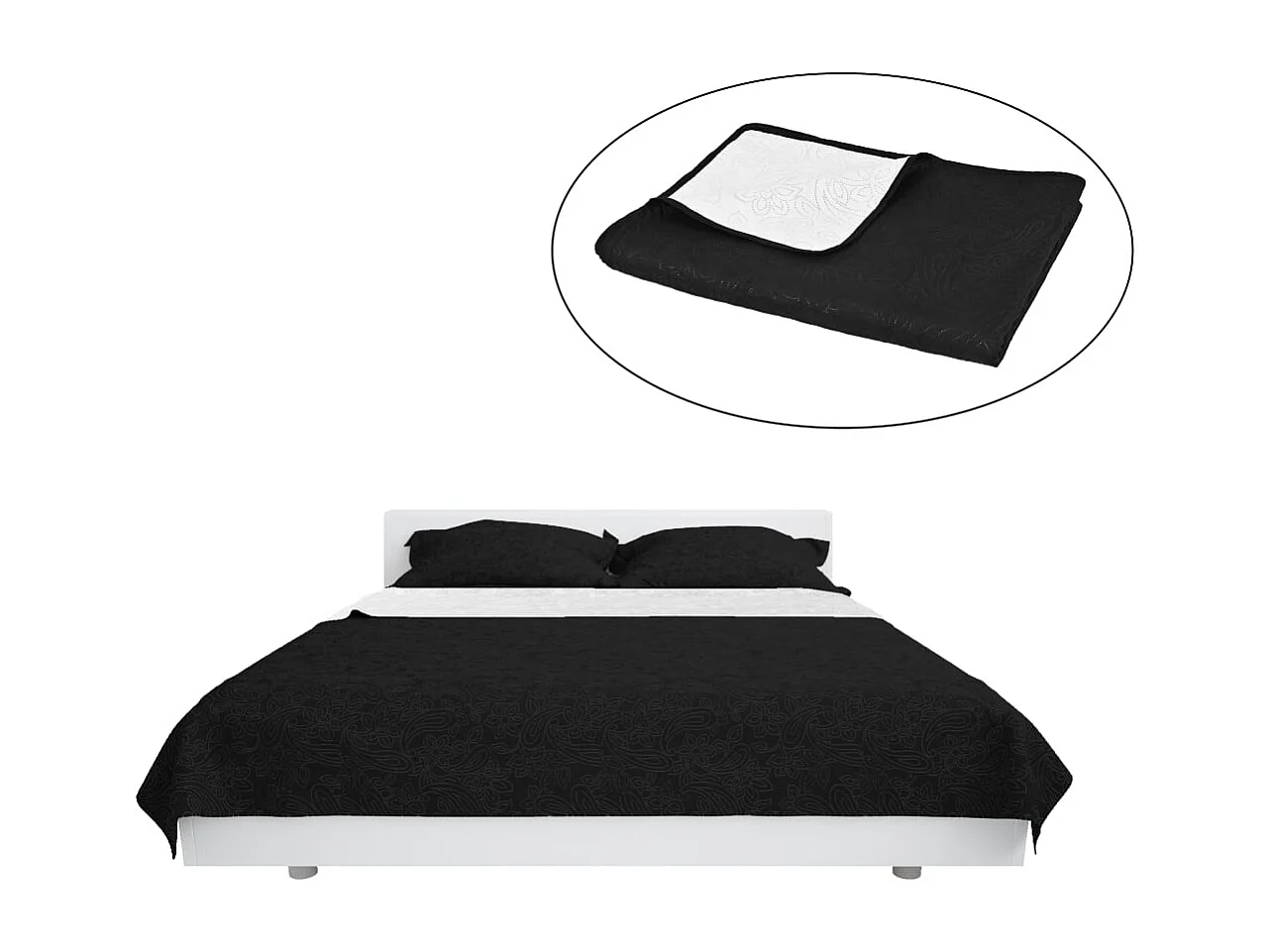 Couvre-lit à double face matelassé | Couverture   220 x 240 cm Noir et blanc