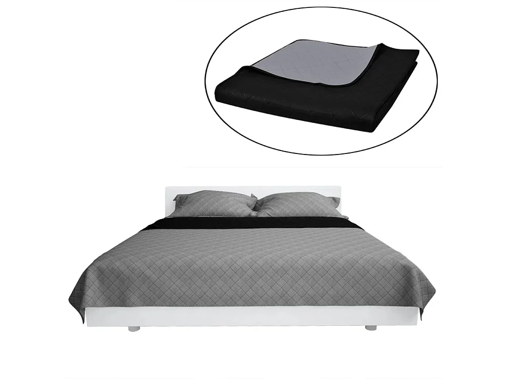 Couvre-lit à double face matelassé | Couverture   Noir/Gris 230x260 cm