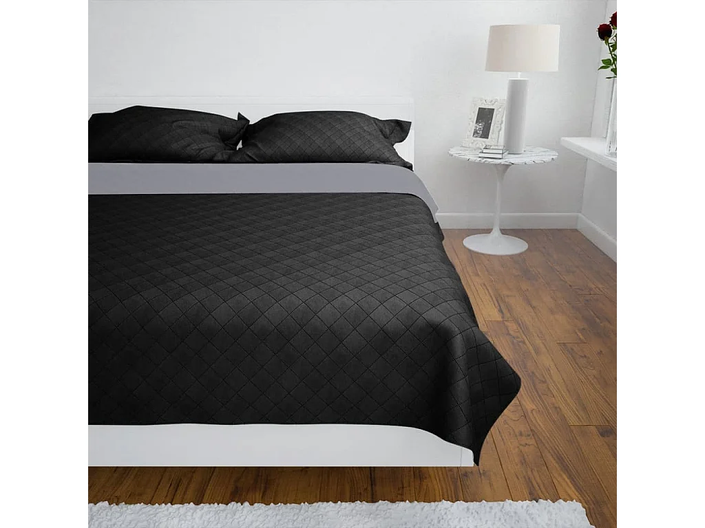 Couvre-lit à double face matelassé | Couverture   Noir/Gris 230x260 cm