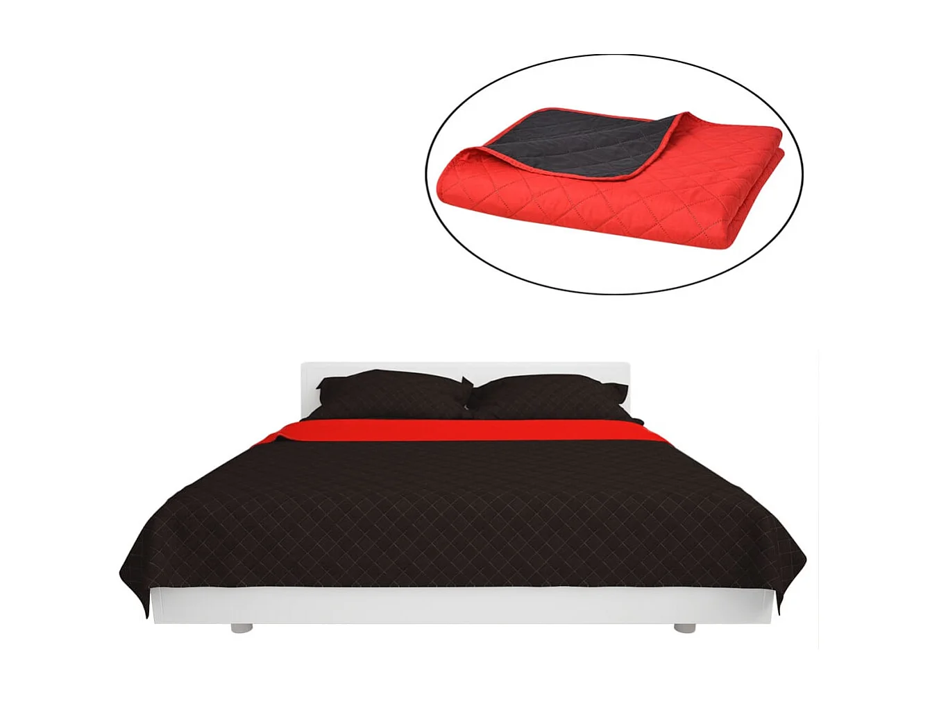 Couvre-lit matelassé double-face | Couverture   Rouge et noir 230x260 cm
