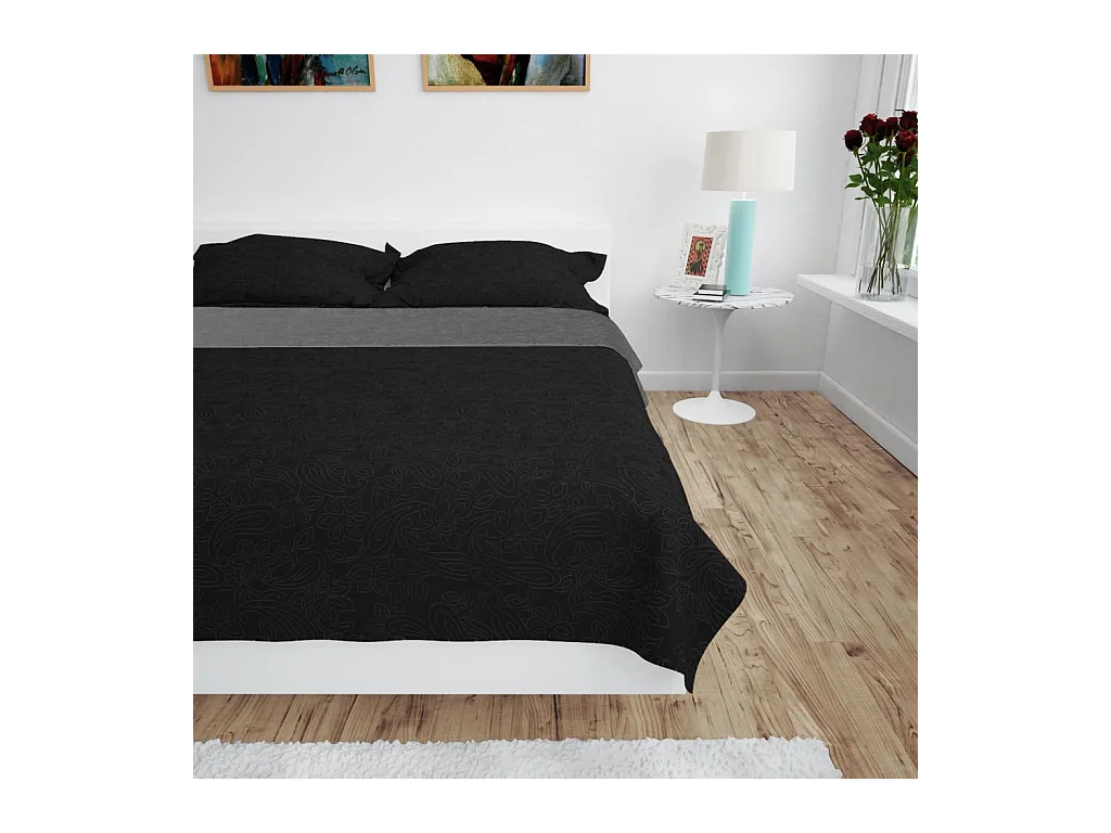 Couvre-lit à double face matelassé | Couverture   170 x 210 cm Gris et noir